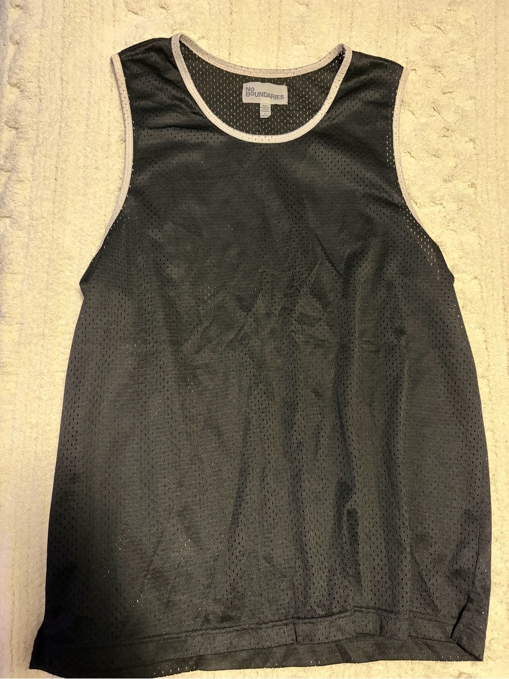 L | No Boundaries Men's Black Mesh Tank with White Trim